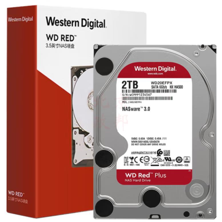 西部数据 WD20EFPX 2TB红盘Plus WD Red Plus 5400转 64MB SAT...